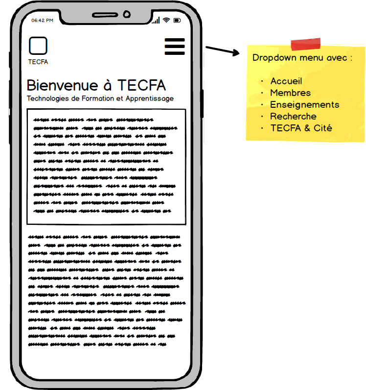Wireframe site TECFA pour smartphone